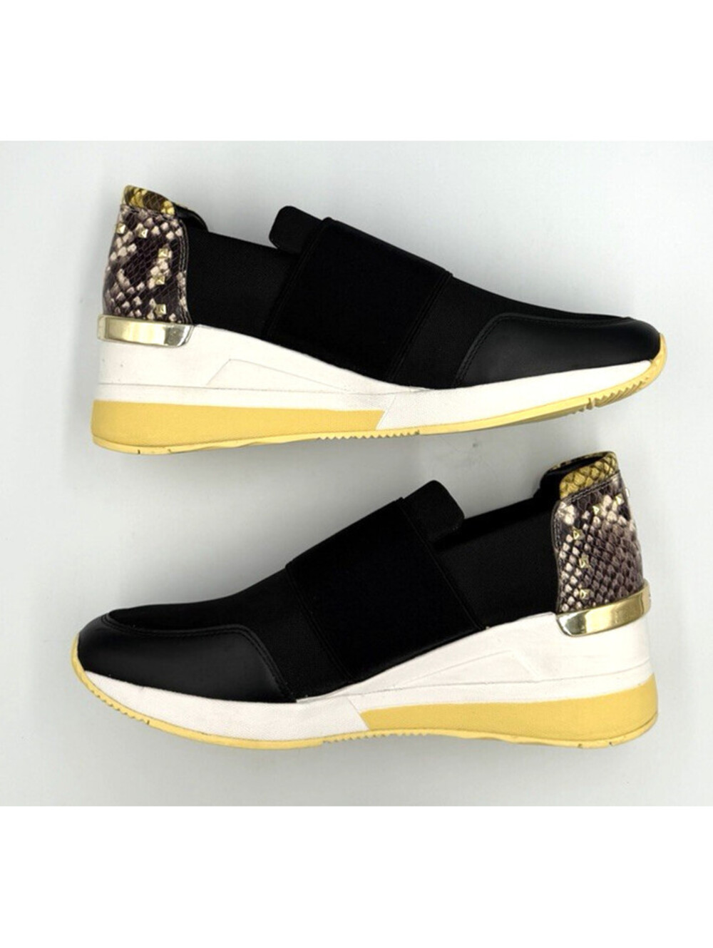 Michael Kors Womens Felix Snake-Print Wedge Trainer Sneakers Slip On Size 10